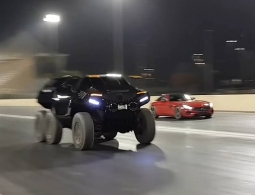 Видео: Шестиколесный внедорожник и  Mercedes-AMG GT сразились в дрэге